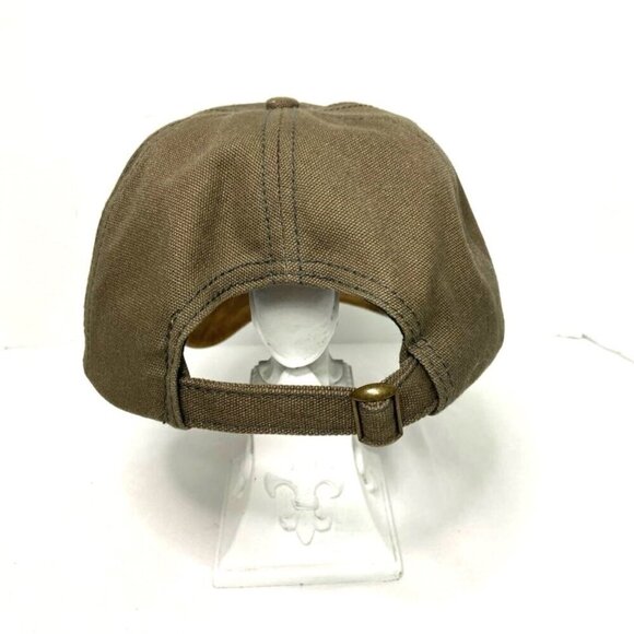 Army Green & Tan Faux Leather Baseball Hat Heavy Canvas Neutral Minimalist - Picture 3 of 6